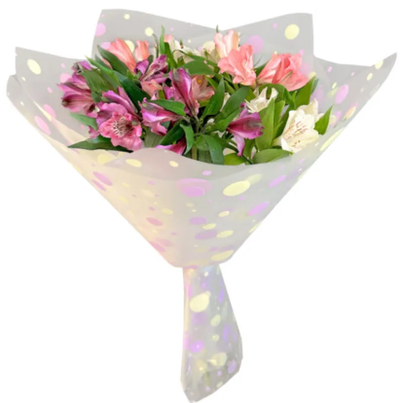Букет из 9 разноцветных альстромерий в упаковке, доставка Кувыкта